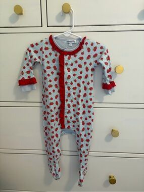 Magnolia Baby Apple Footie 9M Pima Cotton Ruffle Sleeper Sweet